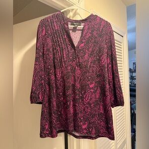 Style & Co. Paisley V-Neck Blouse - Pink and Black